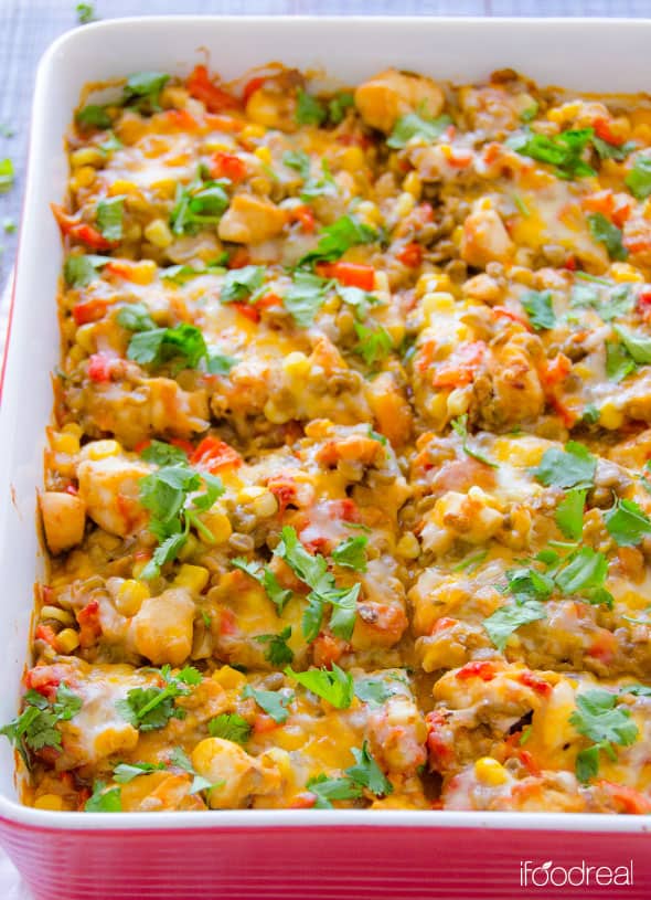 Santa Fe Chicken and Lentil Casserole - iFOODreal