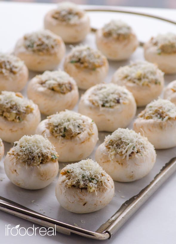 Unbaked stuffed mushrooms