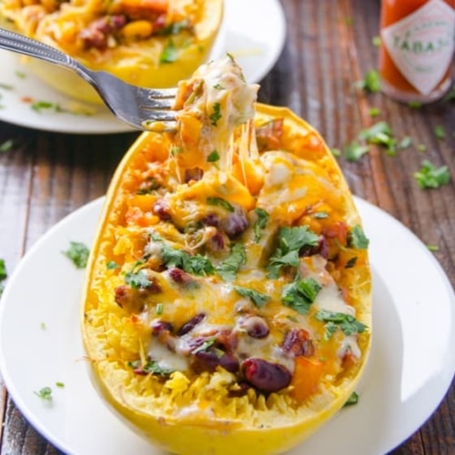 Tex Mex Stuffed Spaghetti Squash Boats - iFoodReal.com