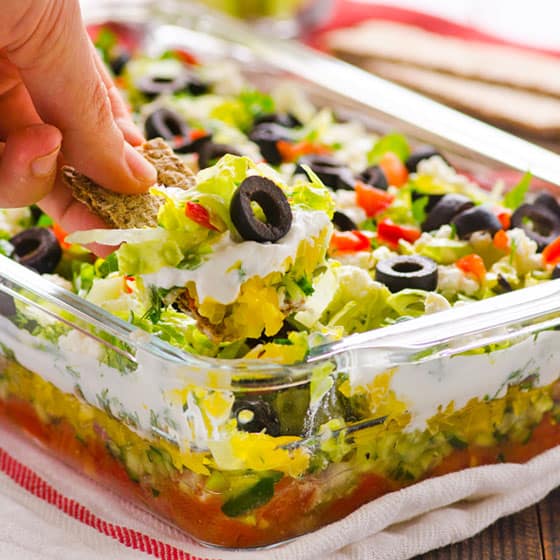 Greek Salad Layered Dip Recipe - iFOODreal - Healthy Family Recipes