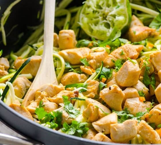 Zucchini Noodles with Chicken, Cilantro and Lime