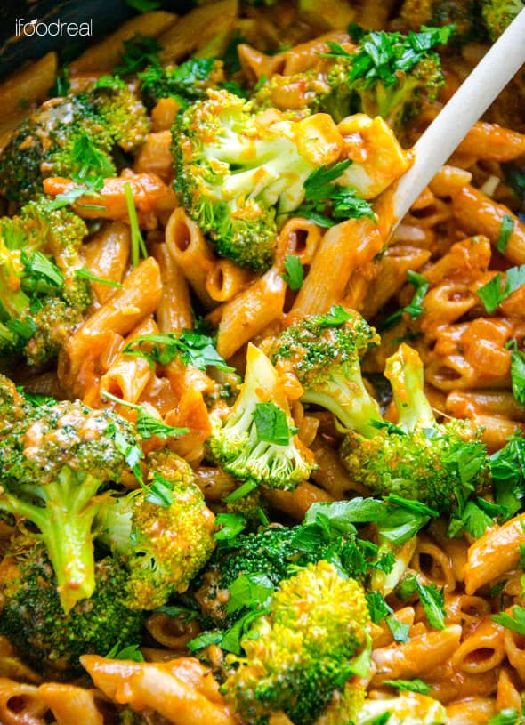 Broccoli and Penne Pasta garnished with parsley