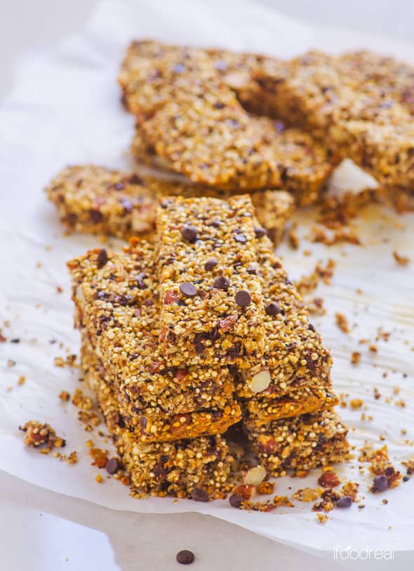 Quinoa granola bars on parchment paper.