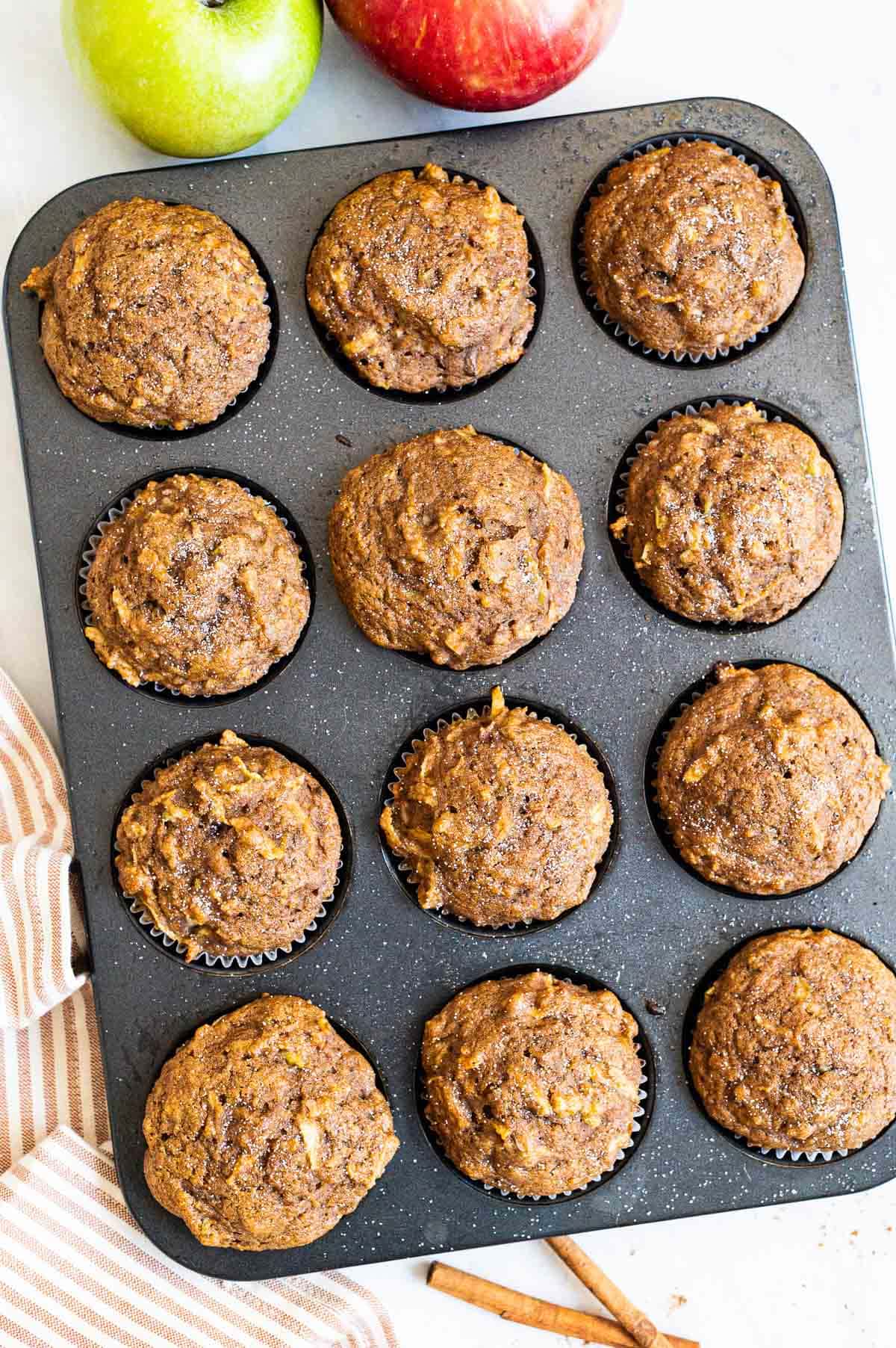 Healthy Apple Muffins in baking tin