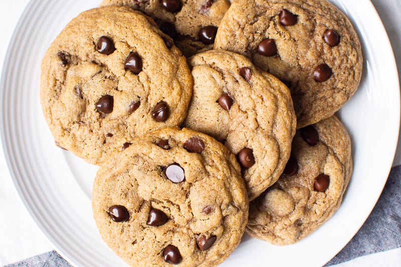 healthy chocolate chip cookies on plate