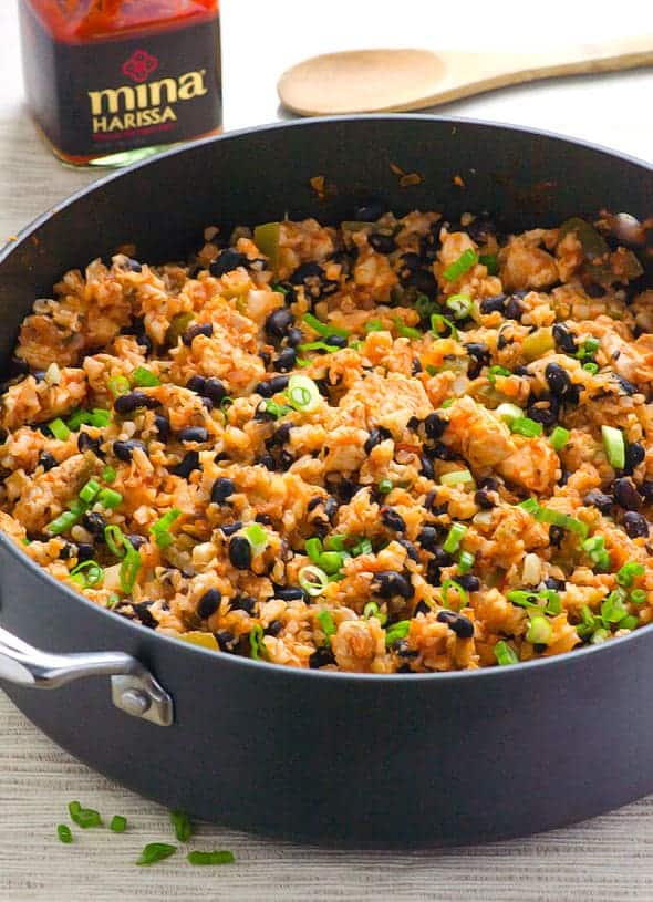 cauliflower rice and beans with chicken