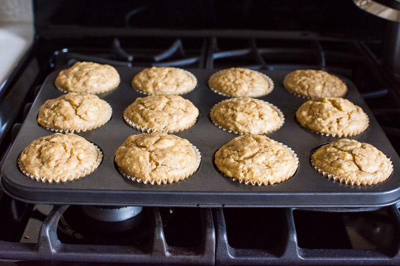 Healthy Banana Muffins with applesauce in a muffin tin