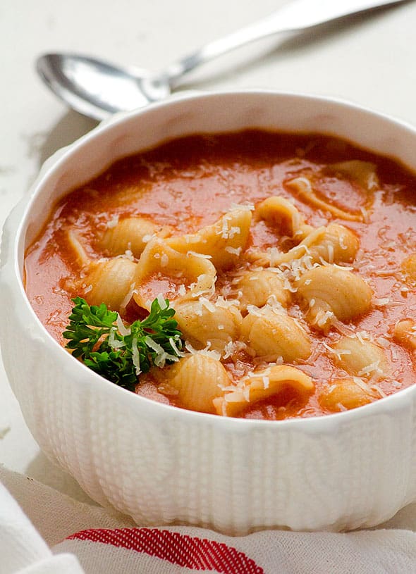 Alphaghetti soup in a bowl.