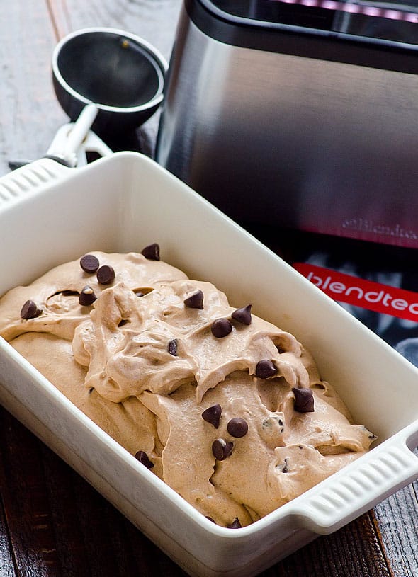 Healthy Chocolate Ice Cream garnished with chocolate chips