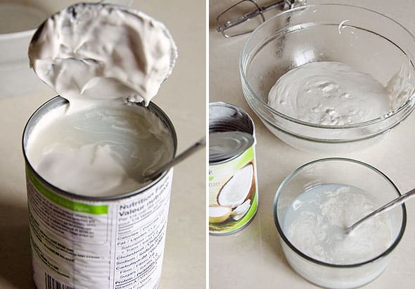 can of coconut mil; coconut milk in bowl