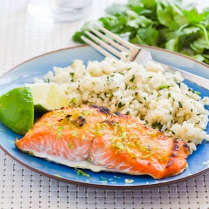 Healthy lime ginger salmon in marinade.