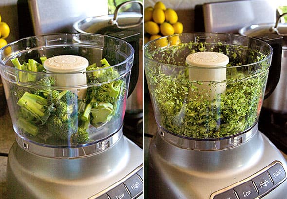 Broccoli in a food processor.