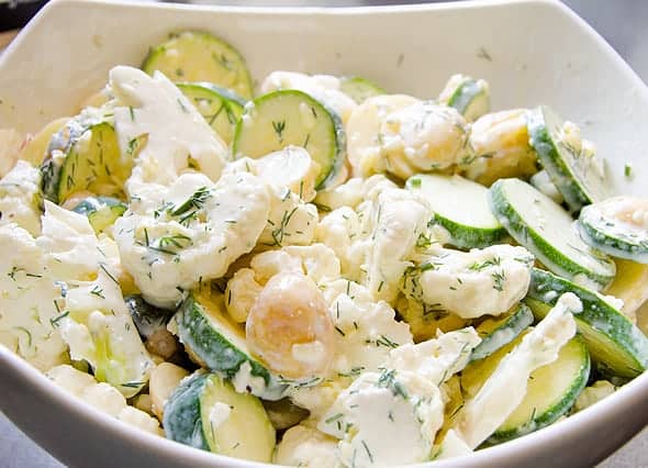 Zucchini Potato Bake mixed together in a bowl