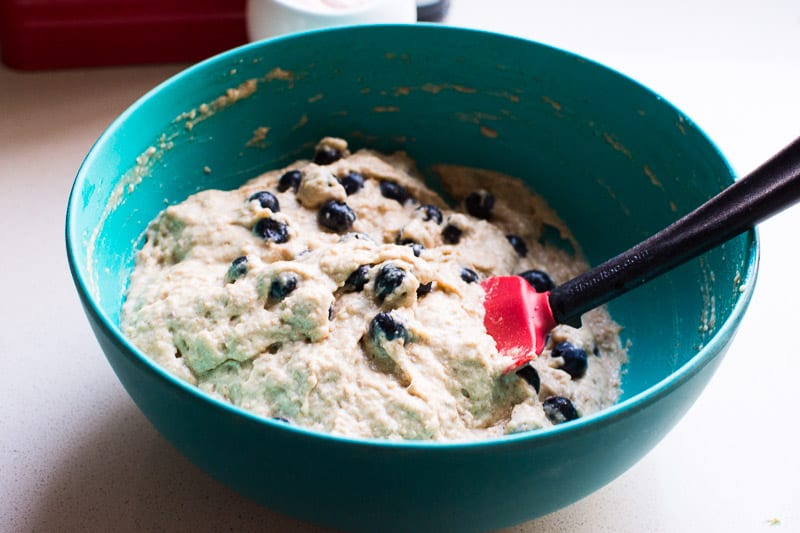 muffin batter for healthy blueberry muffins