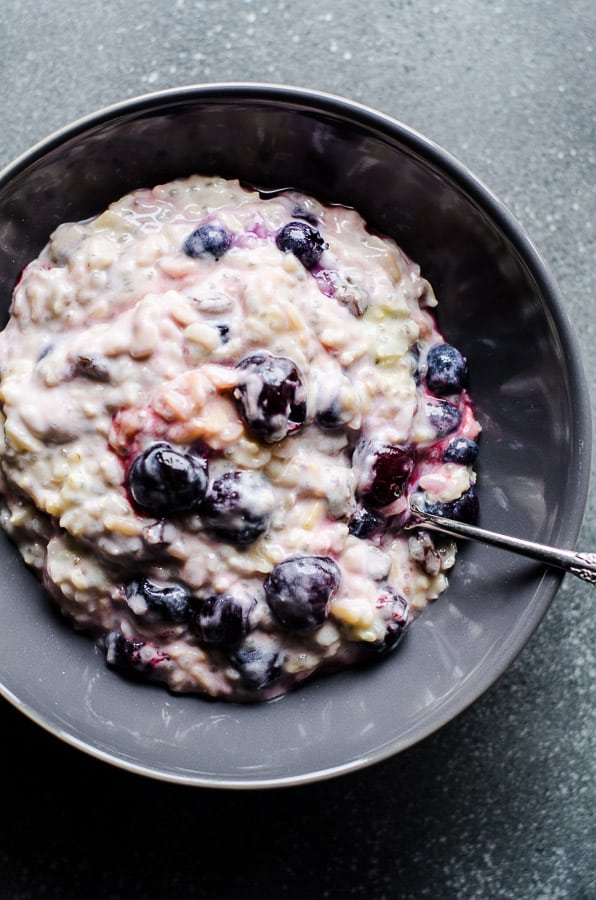 healthy brown rice pudding in a bowl