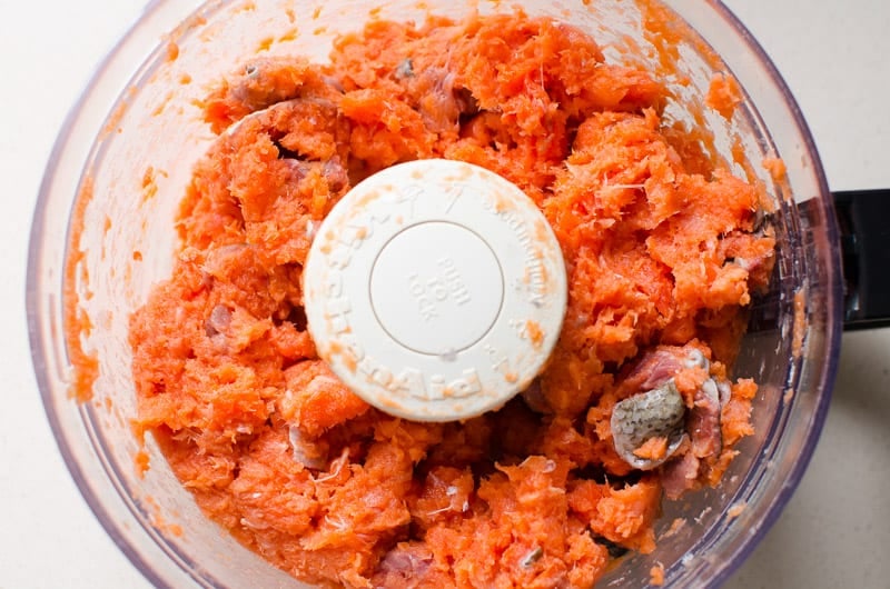processed salmon in food processor until ground
