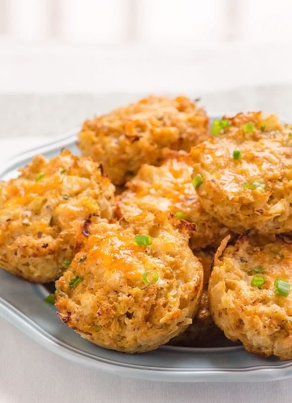 Cauliflower biscuits on plate.