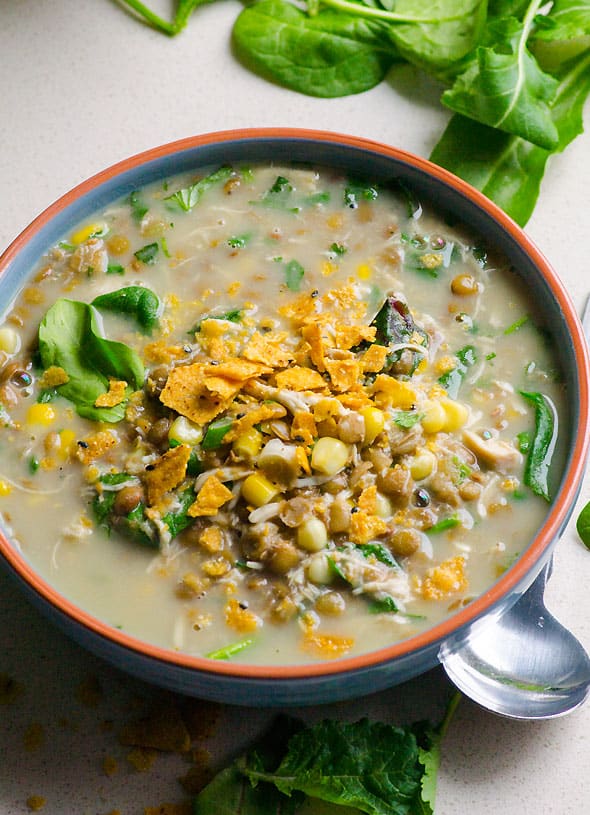 bowl of chicken lentil soup 