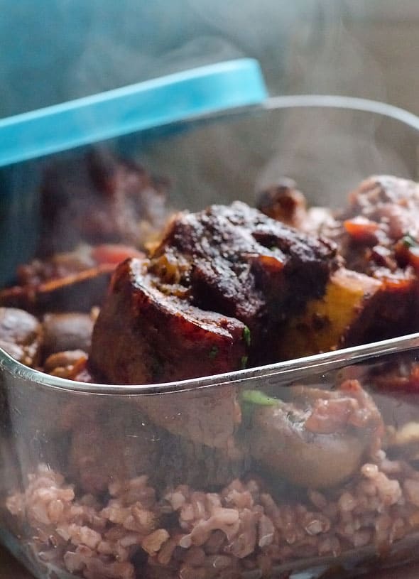 Braised short ribs in container