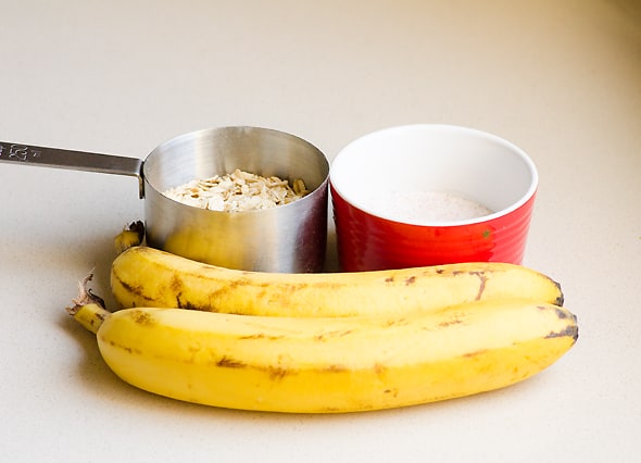 Bananas, oats and bowl of salt