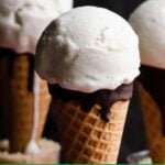 vegan vanilla ice cream in ice cream cones.