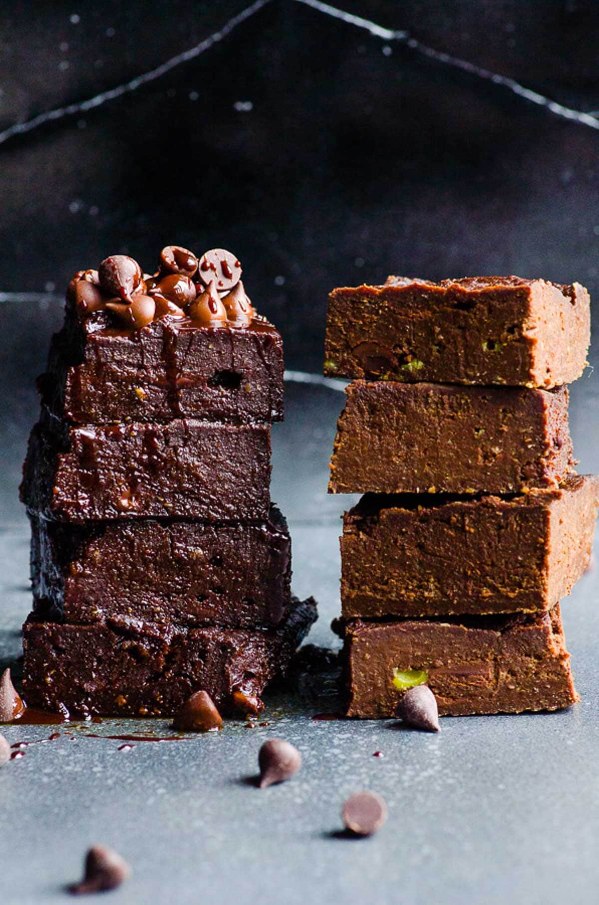 Two stacks of healthy pumpkin brownies.