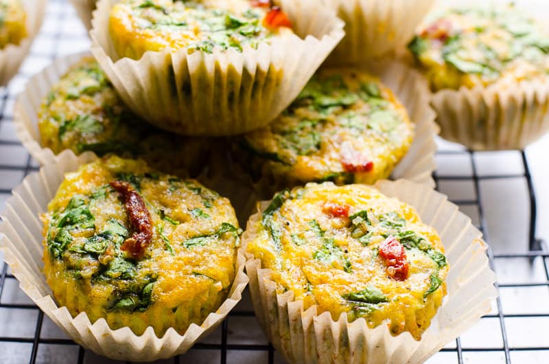 egg muffins in paper cups on cooling rack