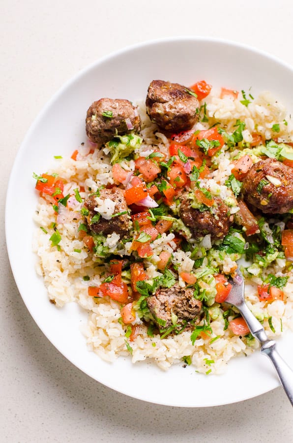 mexican meatballs with ground turkey on plate with rice