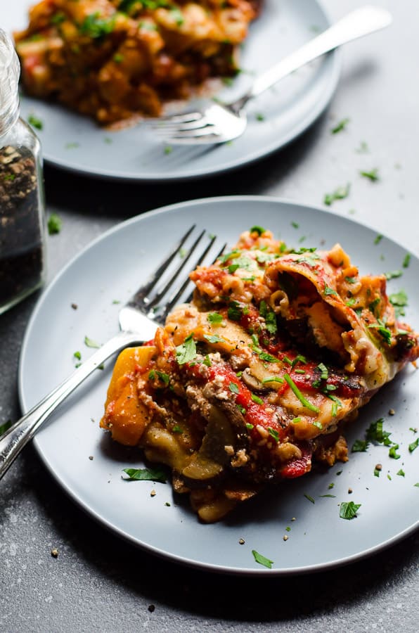 Slow Cooker Roasted Red Pepper Lasagna on a plate