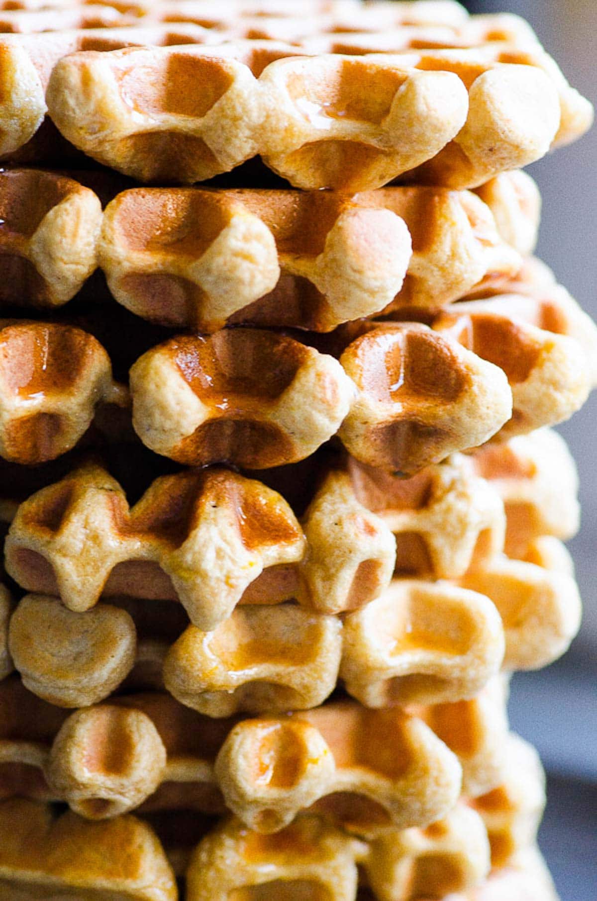 Close up of a stack of protein waffles.