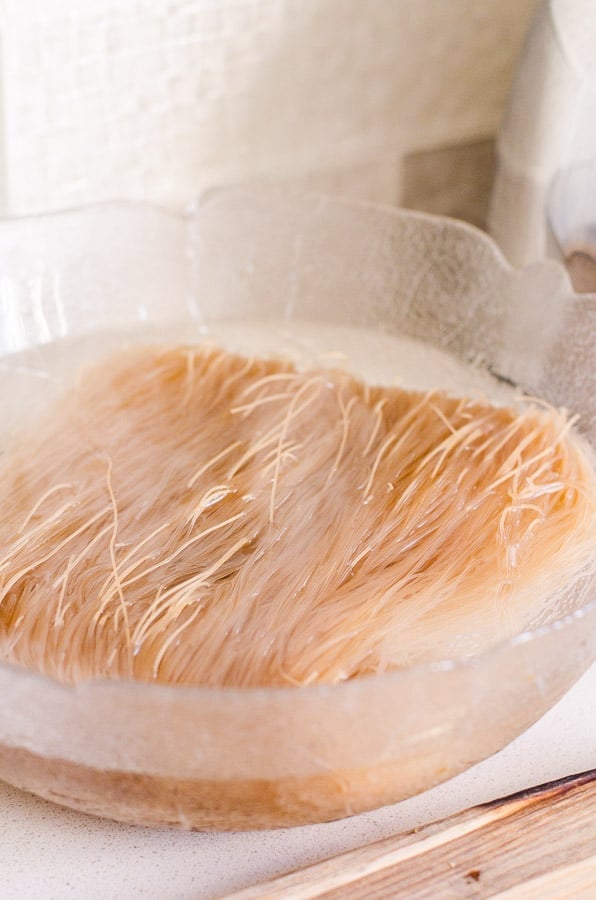 Rice Noodles soaked in a bowl of water