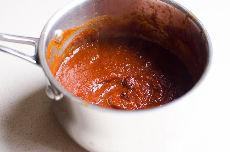 healthy bbq sauce in a pot on the stove