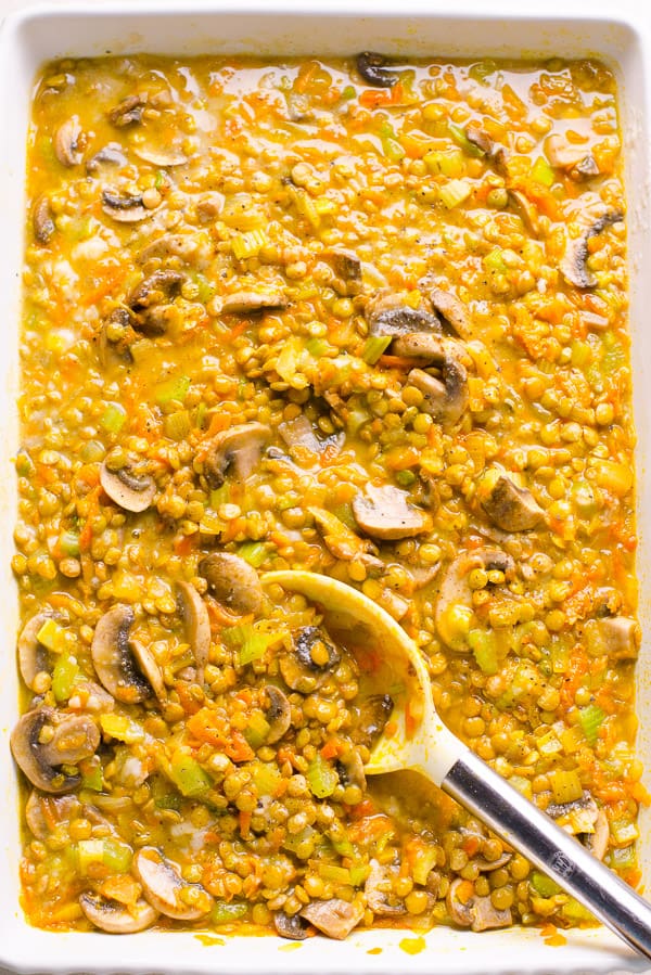 Lentil Casserole with Mushrooms; unbaked