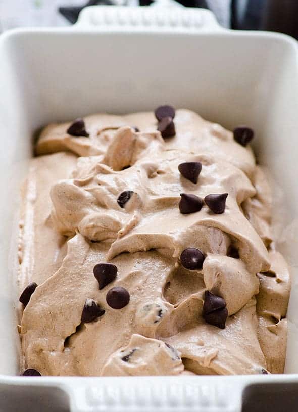 Healthy Chocolate Ice Cream garnished with chocolate chips