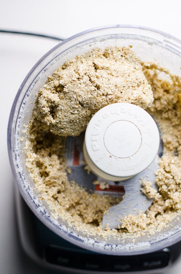 Ingredients for Oatmeal Pizza Crust combined in food processor