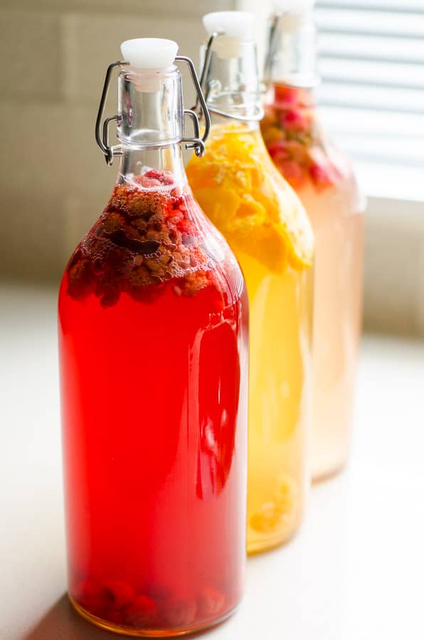 3 fruit flavored kombucha bottles