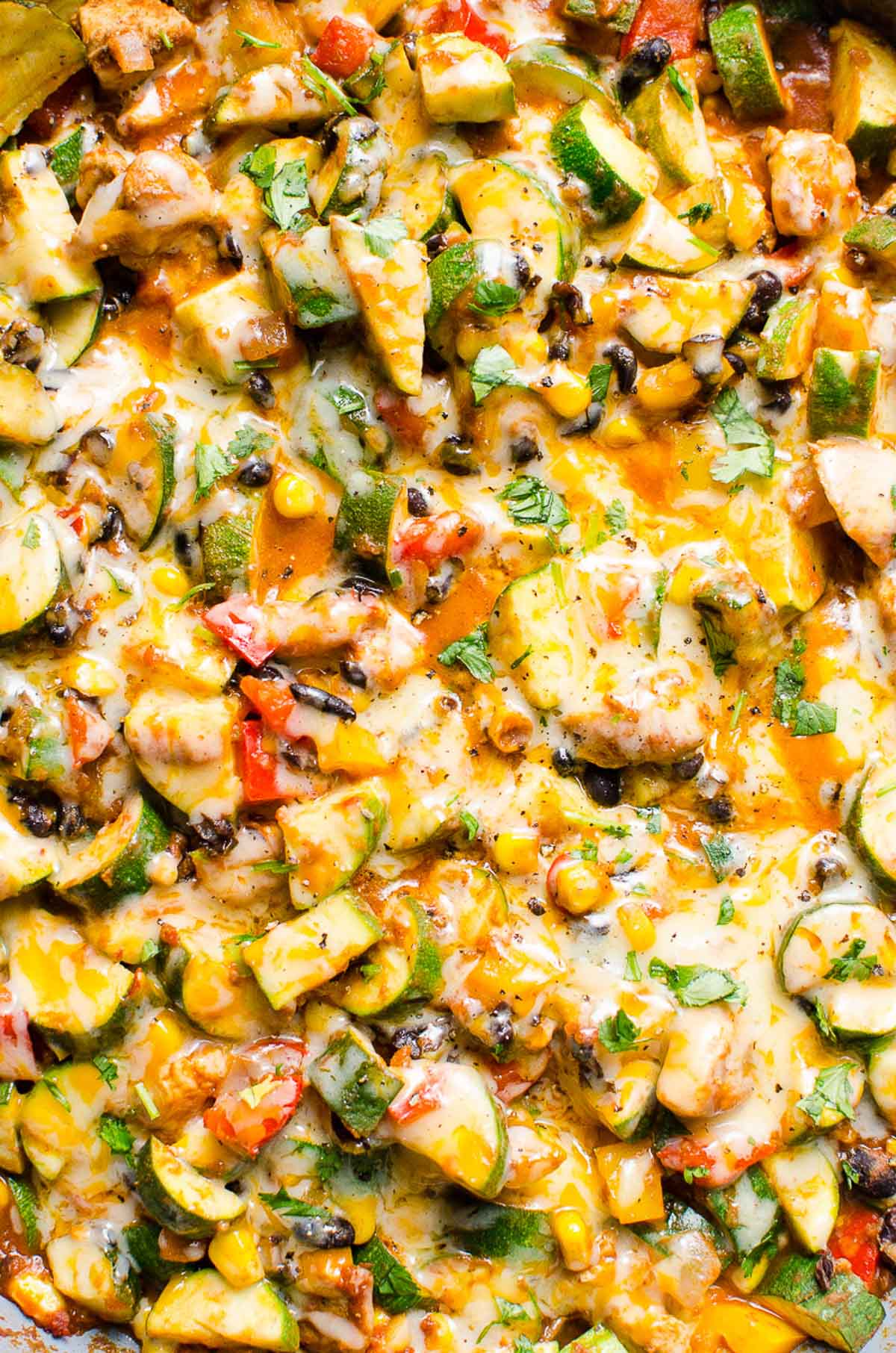 Mexican Chicken and Zucchini covered in melted cheese