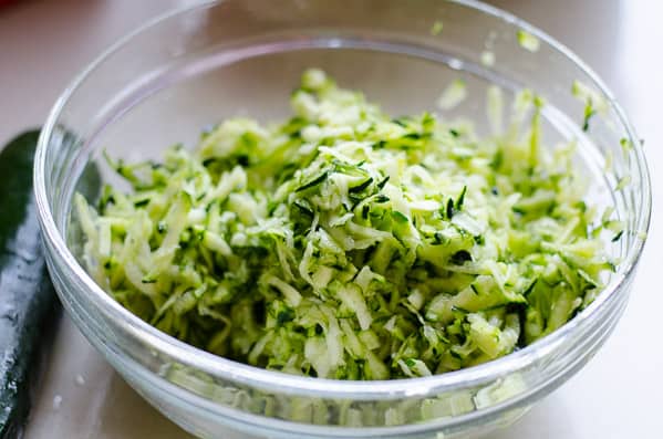 A bowl of shredded zucchini.