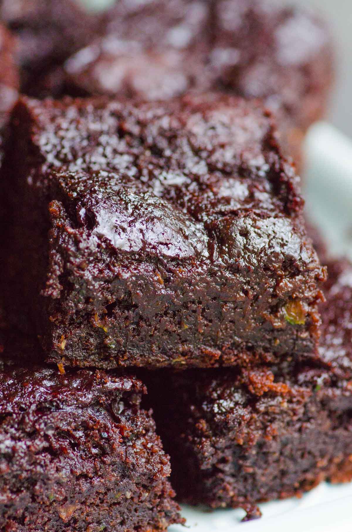A close up of a healthy zucchini brownie. 