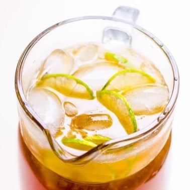Healthy lime iced tea in a pitcher.