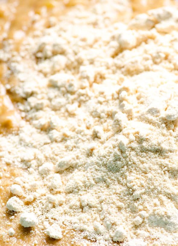 Coconut Flour with batter in a bowl closeup