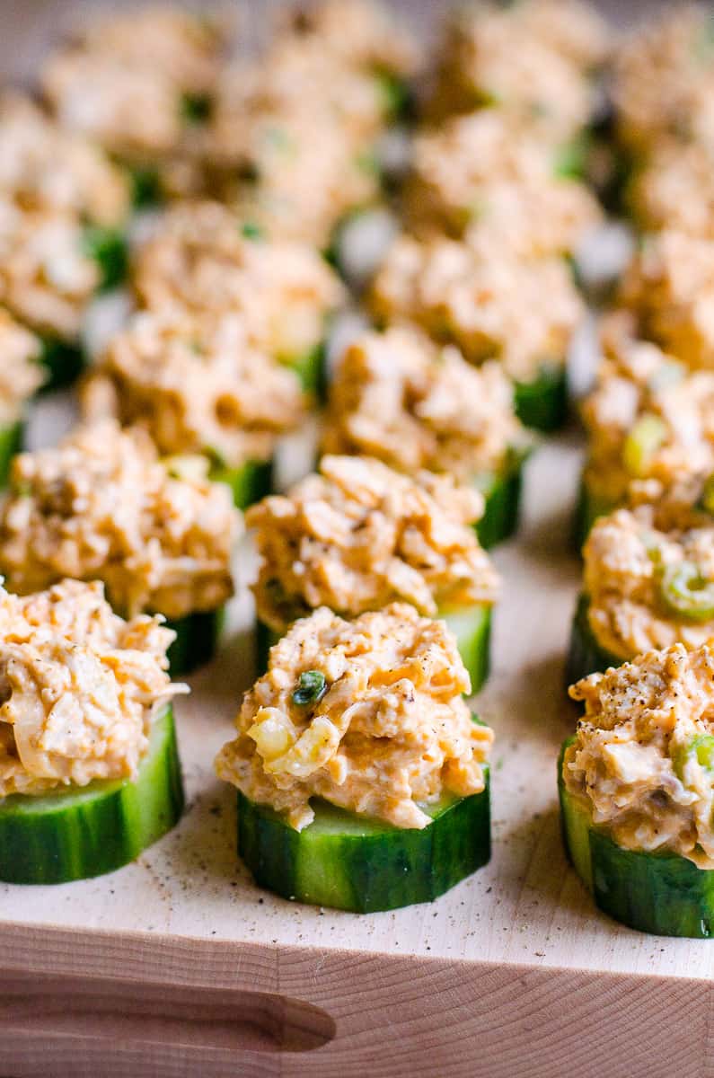 Cucumber Bites with Buffalo Chicken - iFOODreal - Healthy Family Recipes