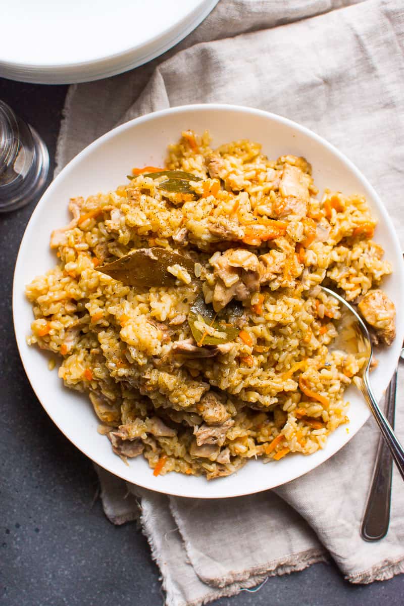 Instant Pot Chicken and Brown Rice served on a plate