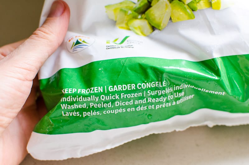 label on frozen avocado bag