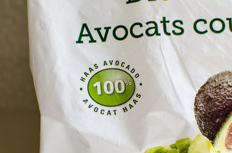 100% HAAS avocado label on frozen avocado bag