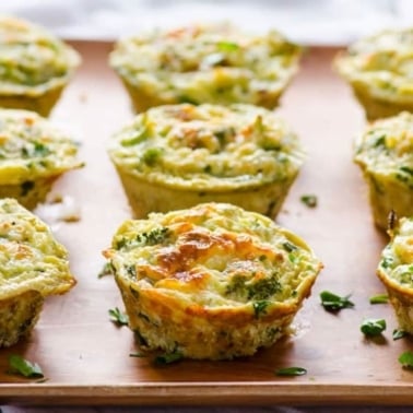 Broccoli cheese egg muffins on counter.