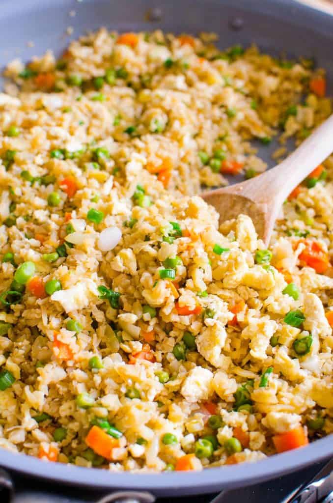 cauliflower fried rice in a bowl