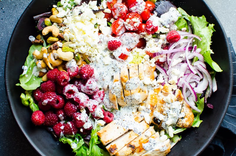 grilled chicken salad in a bowl