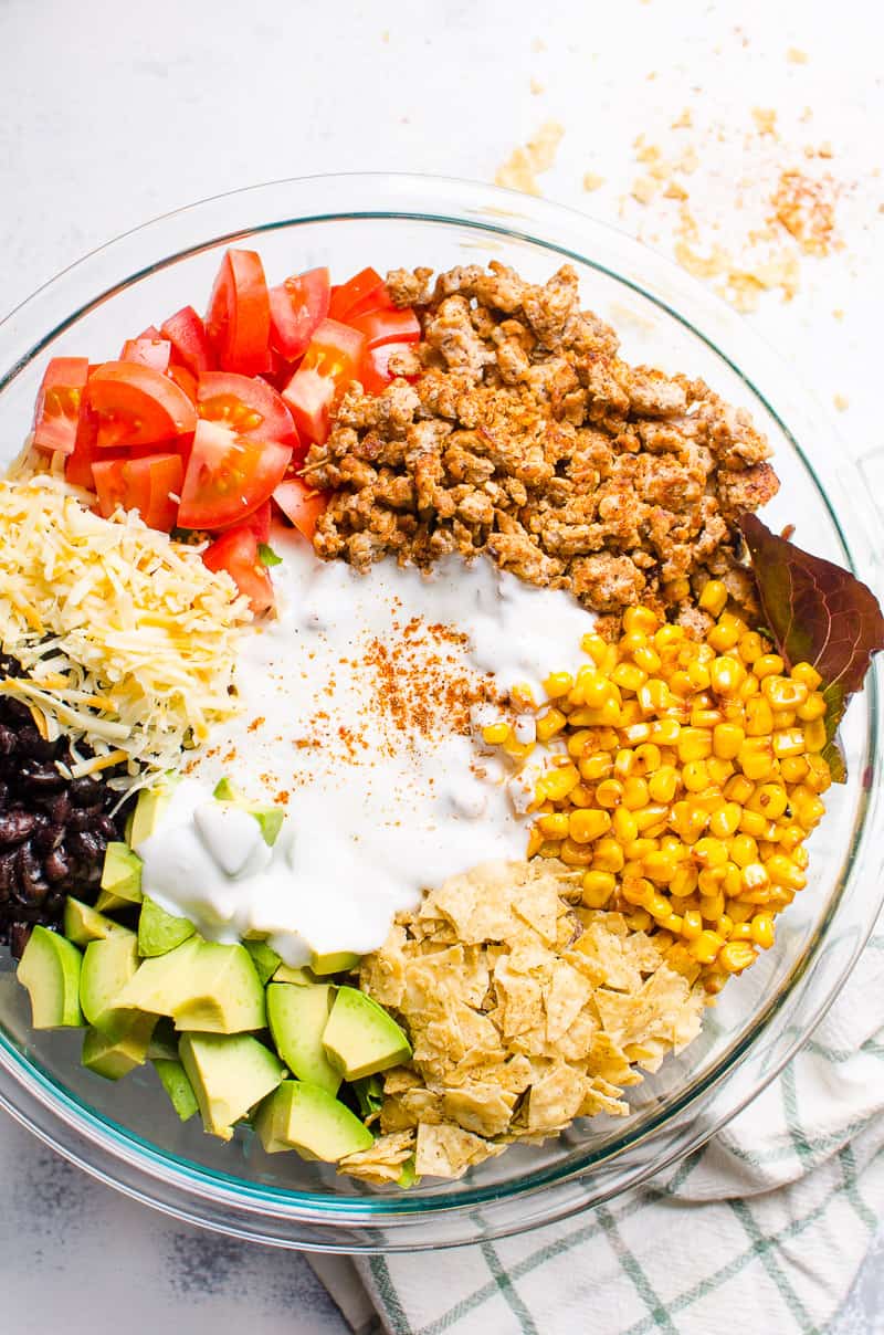 Easy Healthy Taco Salad with Ground Turkey with One Ingredient Dressing