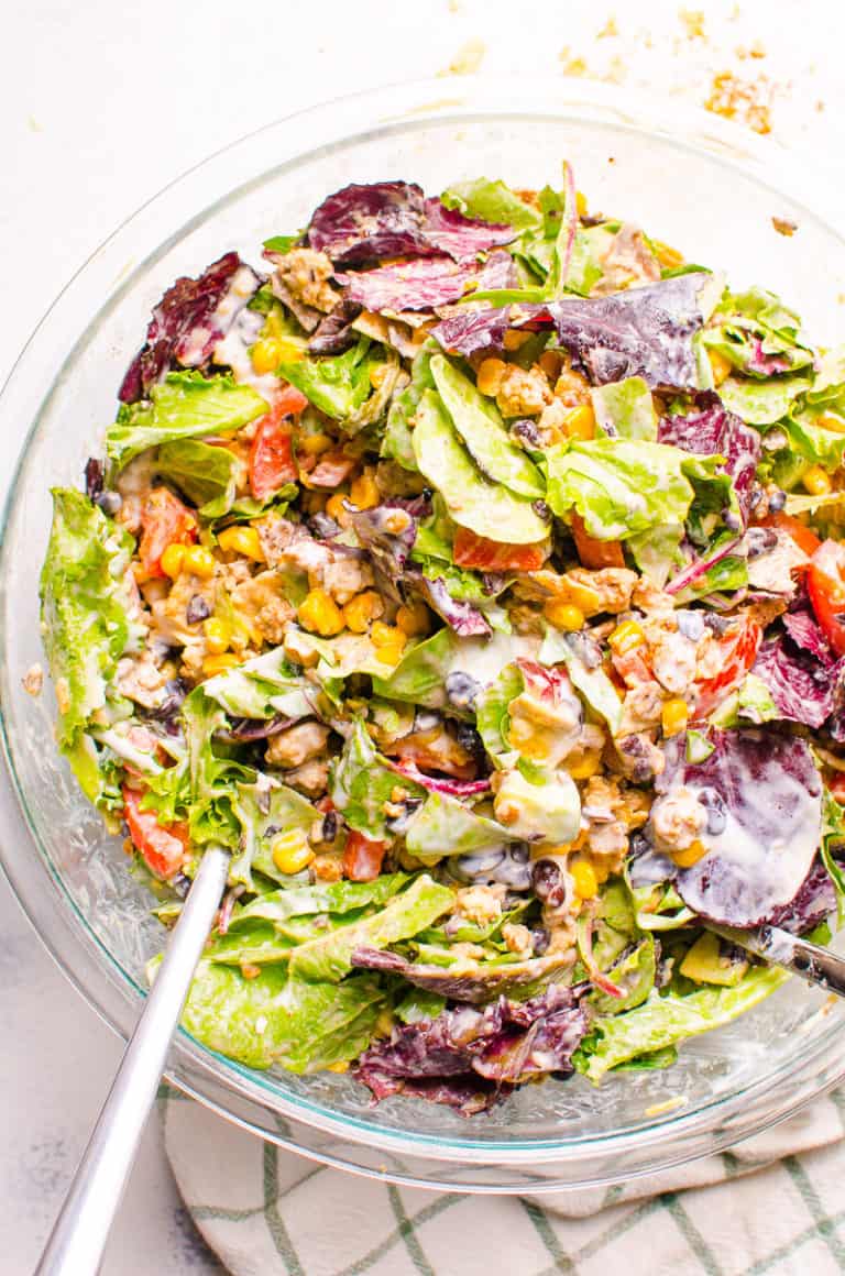 Healthy Taco Salad with One Ingredient Dressing - iFOODreal.com ...